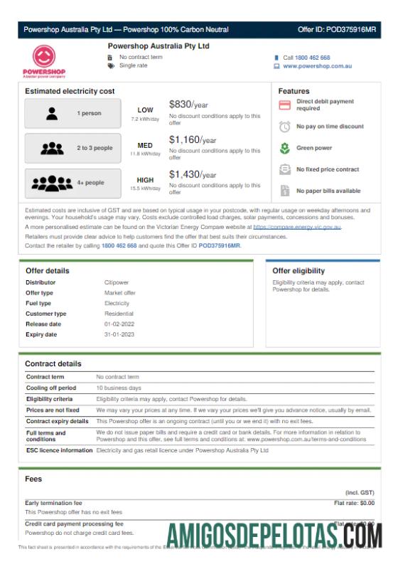 realista AUSTRÁLIA POWERSHOP Modelo de Word e PDF para conta de serviços públicos